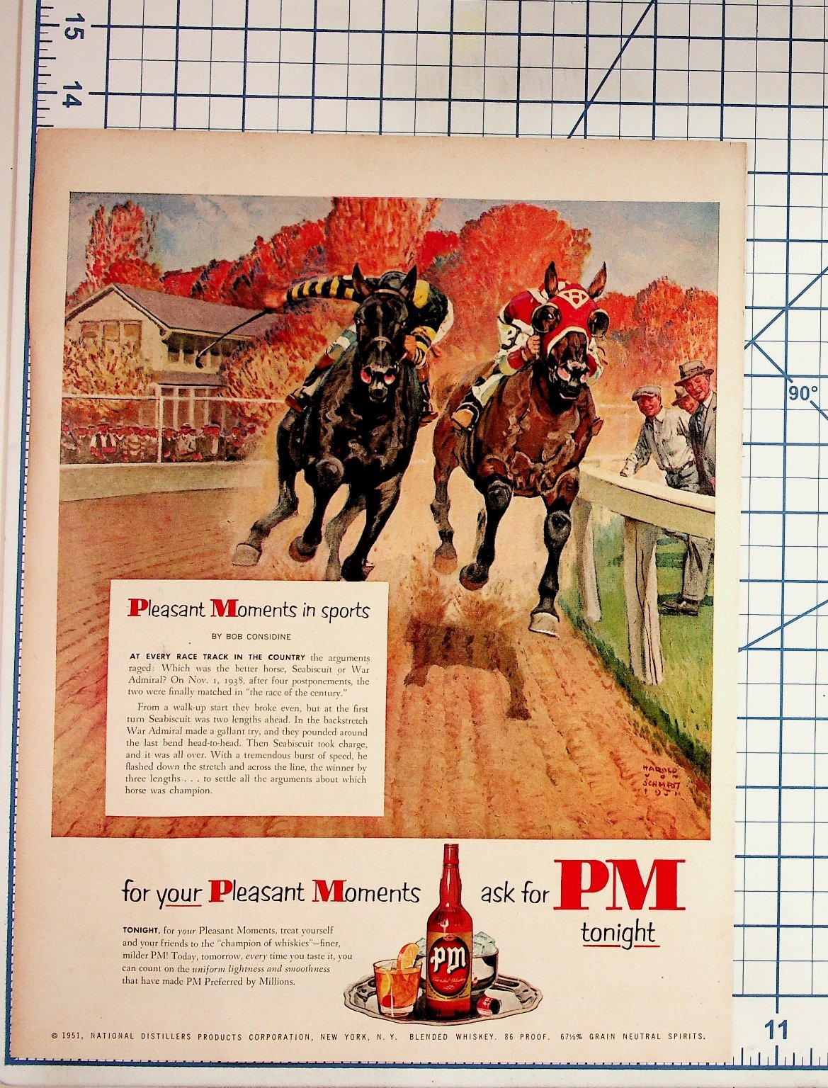 1951 PM Blended Whiskey Vintage Print Ad Seabiscuit vs War Admiral Horse Racing 1951 PM Blended Whiskey Vintage Print Ad Seabiscuit vs War Admiral Horse Racing