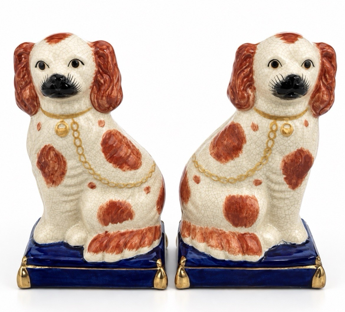 Vintage Fitz & Floyd Staffordshire Style Spaniel Dogs Bookends FF Japan Pair