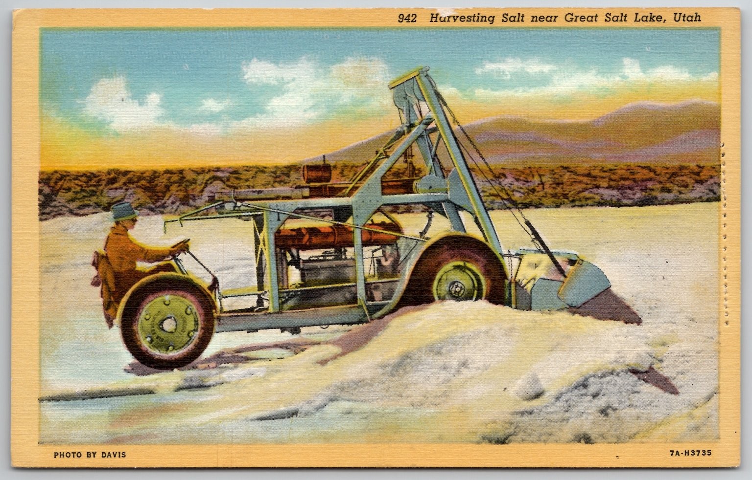 Vintage Utah Postcard: Salt Harvesting Great Salt Lake 1940s Curteich