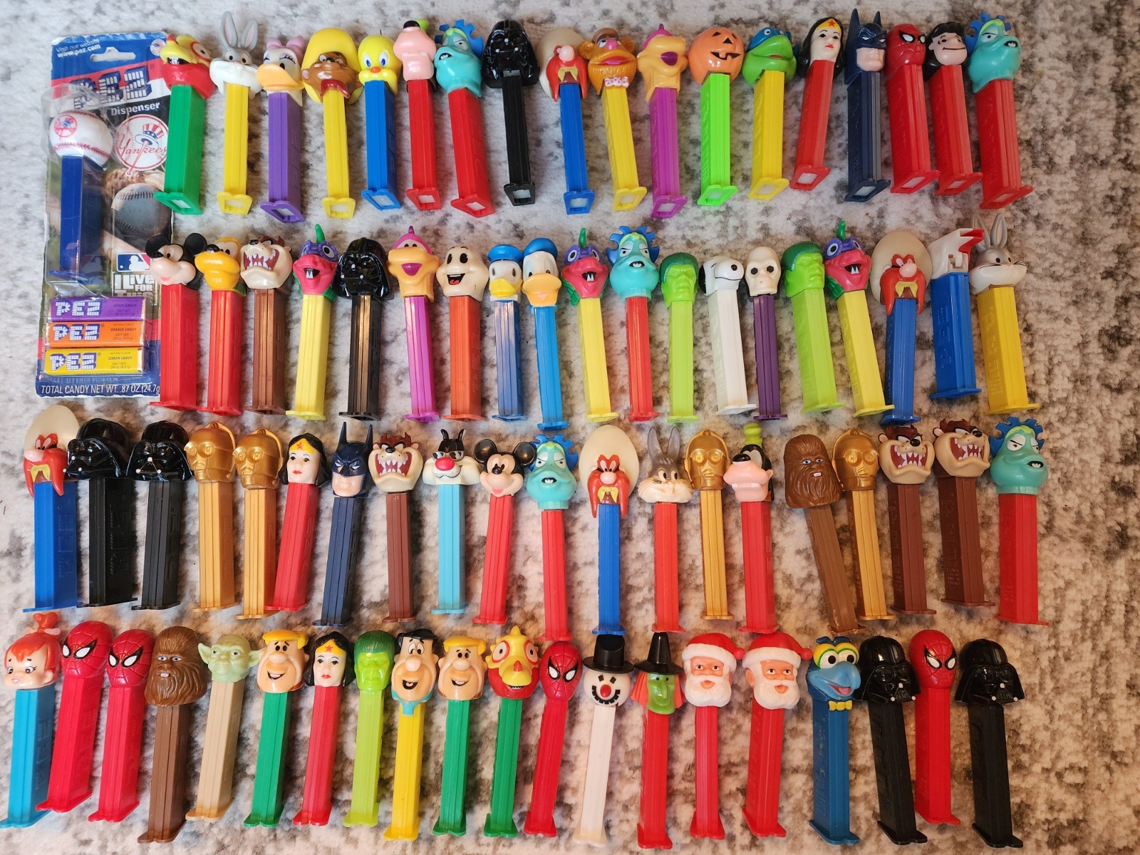 Lot of 78 Vintage Pez Dispensers  With Feet, Big Variety