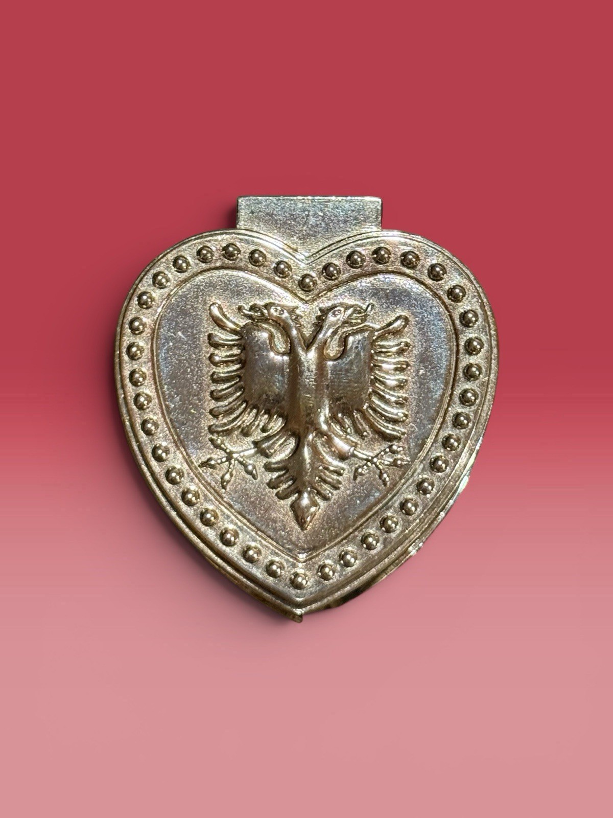 Vintage Albanian Double Headed Eagle Heart Jewelry Trinket Box Silver Tone Vintage Albanian Double Headed Eagle Heart Jewelry Trinket Box Silver Tone