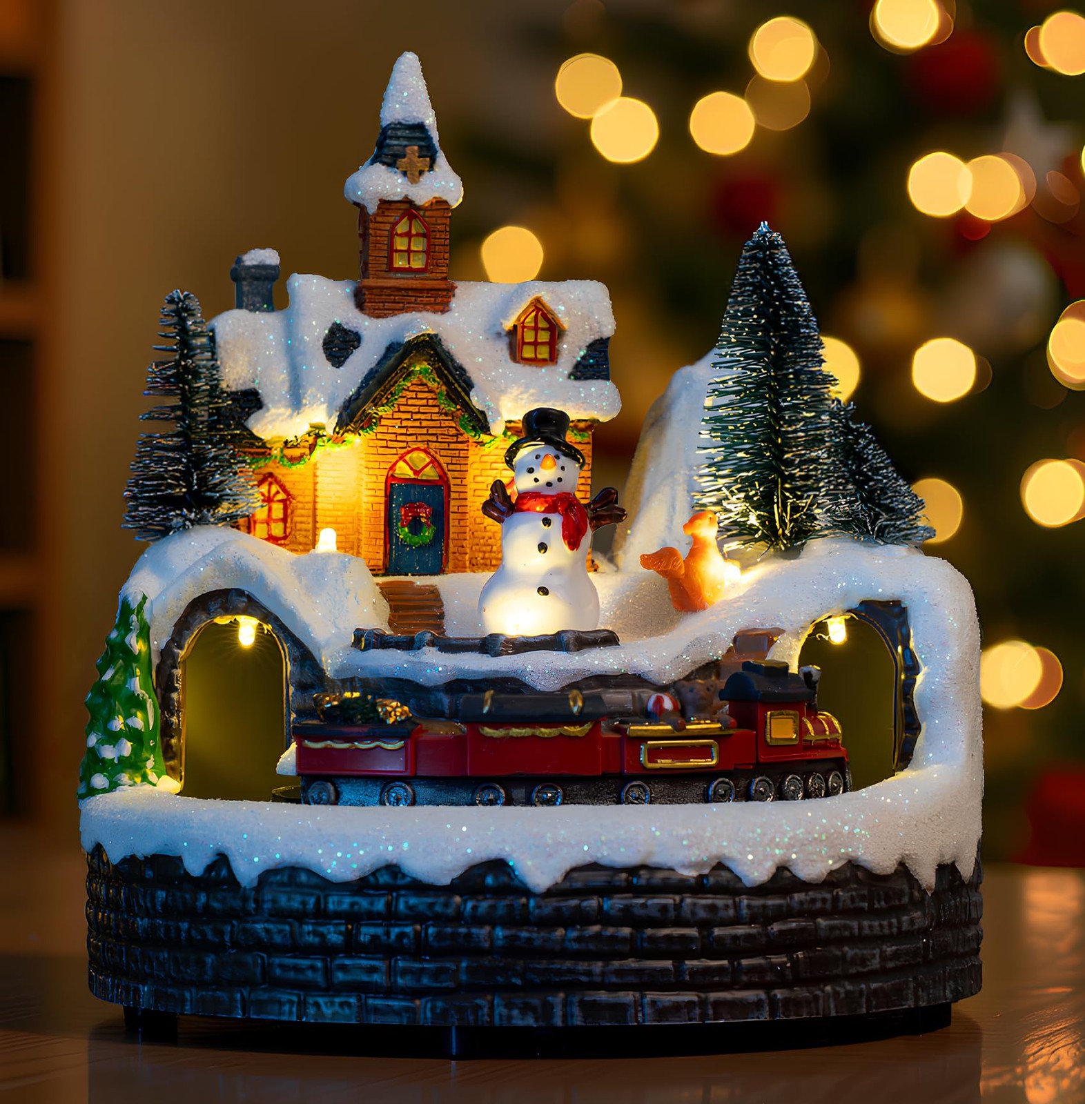 Animated Musical Christmas Village Figurines Christmas Collectibles Statues Chur