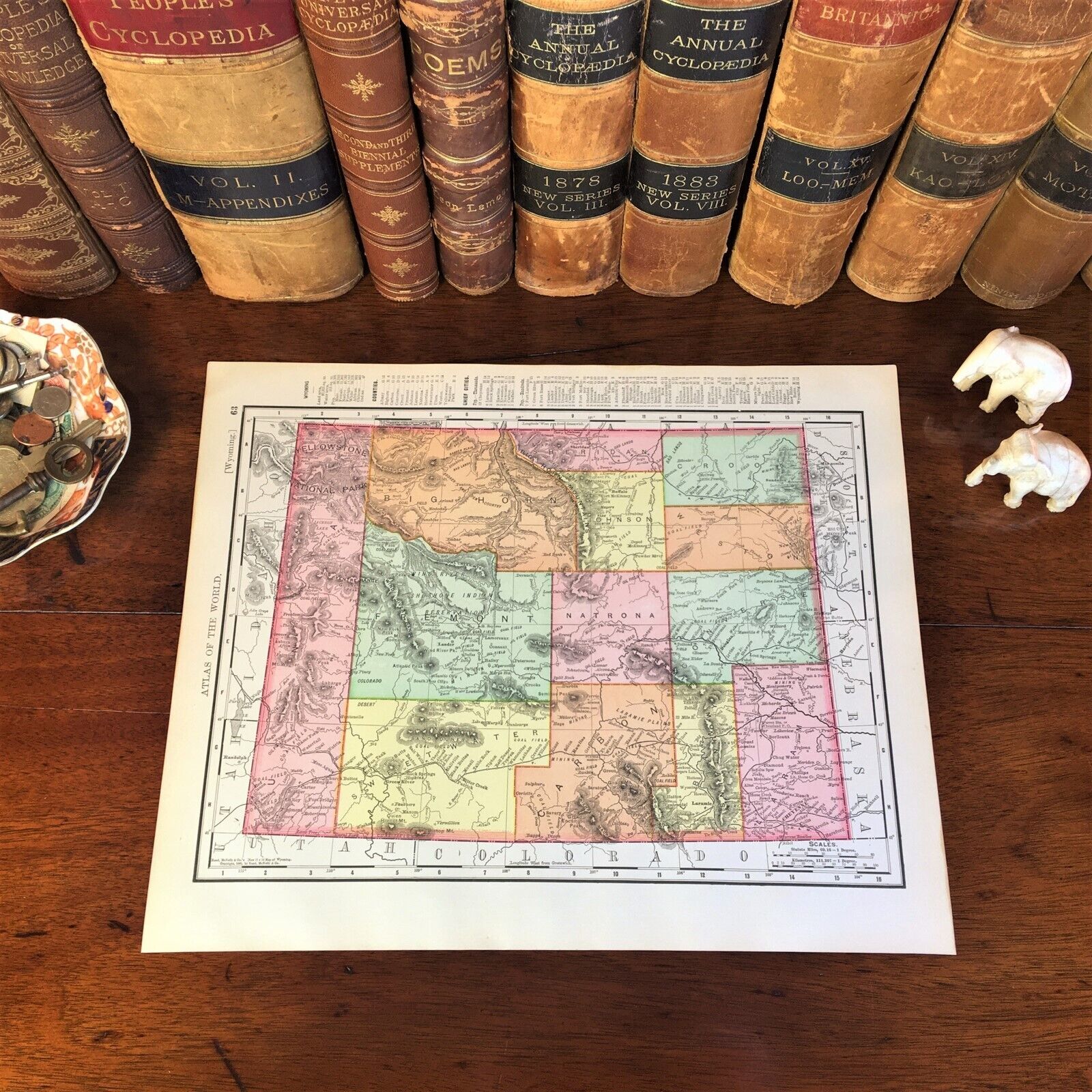 Large Original 1898 Antique Map WYOMING Casper Cheyenne Laramie Gillette Jackson