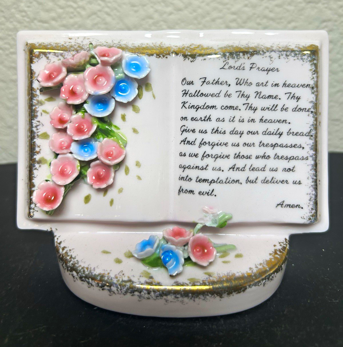 Lefton Vintage Hand Painted Glazed Ceramic Planter Lord's Prayer Floral Lefton Vintage Hand Painted Glazed Ceramic Planter Lord's Prayer Floral