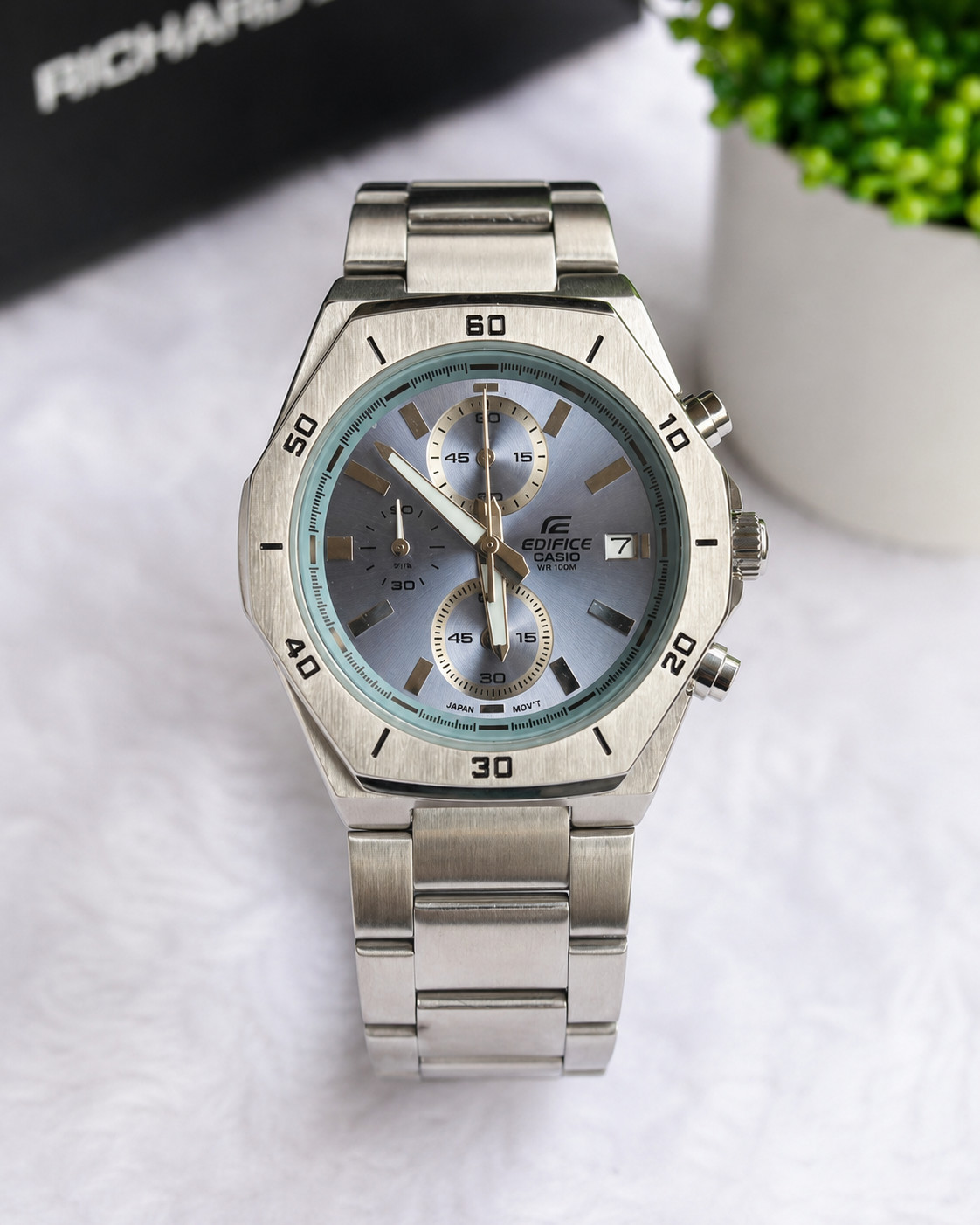 Casio Edifice Luxury Chronograph Stainless Steel Men's Watch 40mm Silver Blue Di Casio Edifice Luxury Chronograph Stainless Steel Men's Watch 40mm Silver Blue Di
