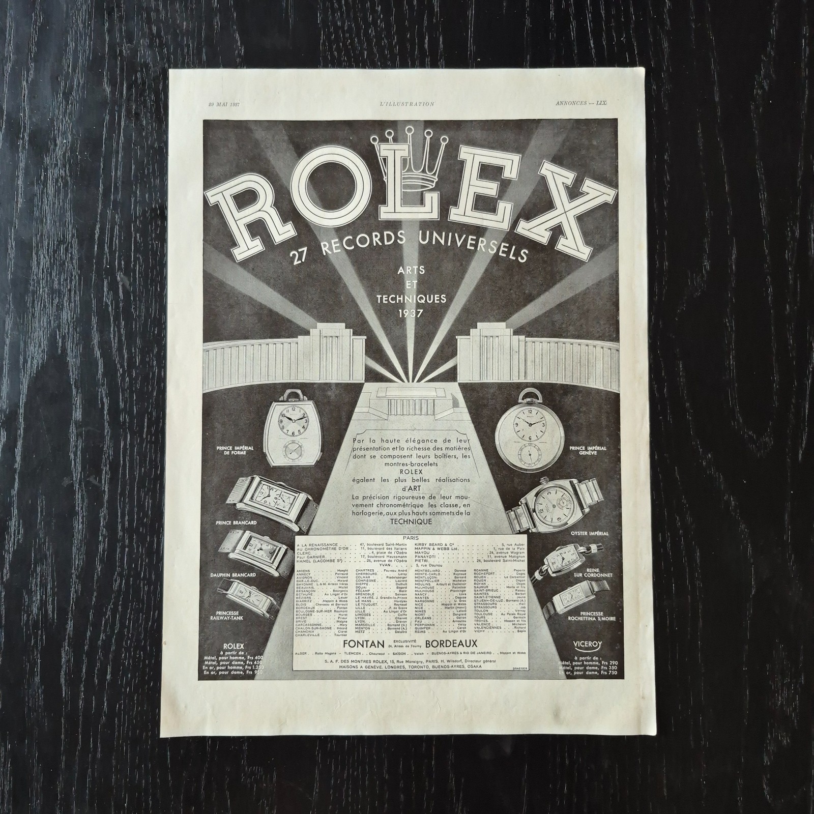 1937 Rolex - Original AD Advertising 27x37 Advertising Vintage