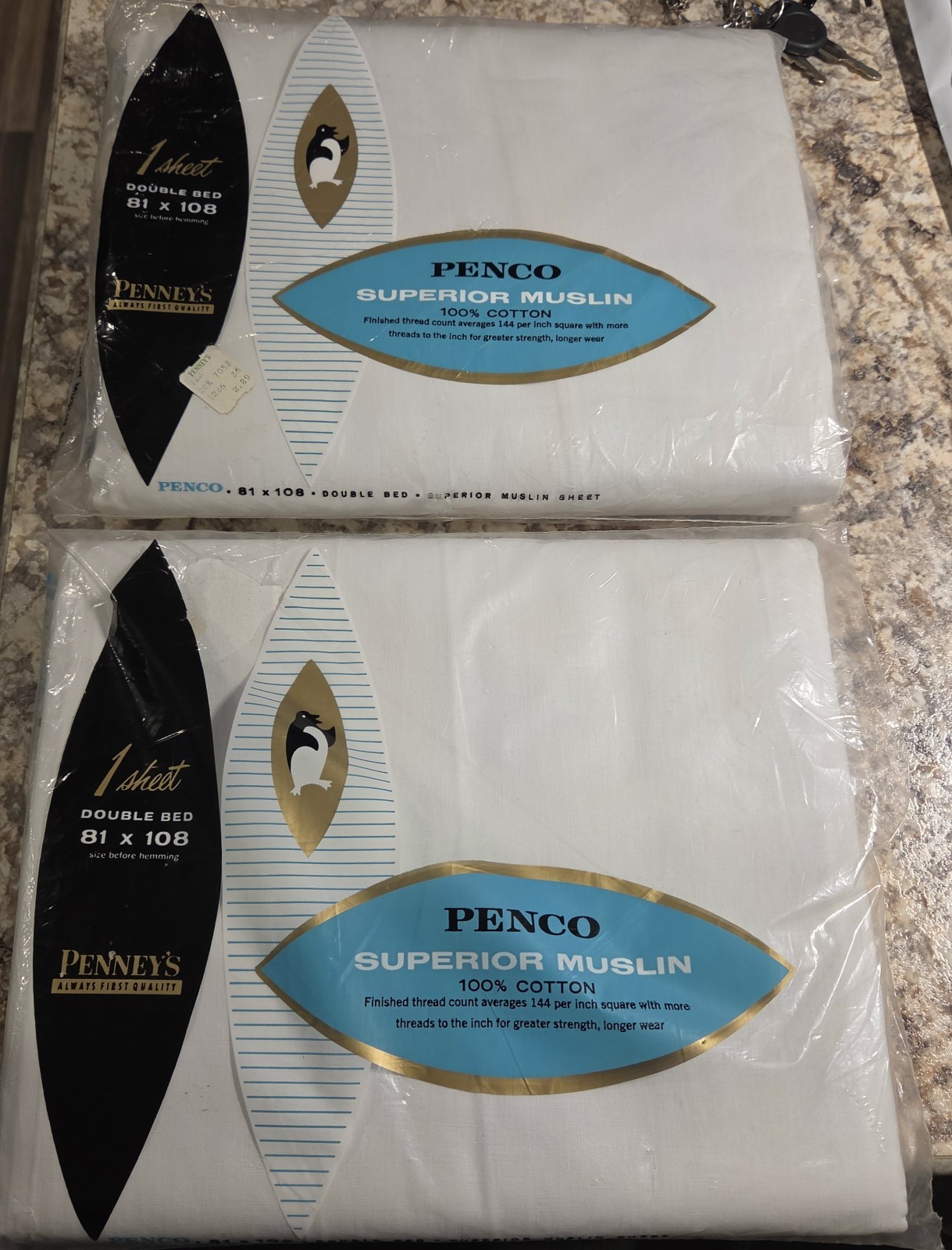 (2) Vtg.Penney’s NOS Superior Penco Muslin Bed Sheet Double 81\