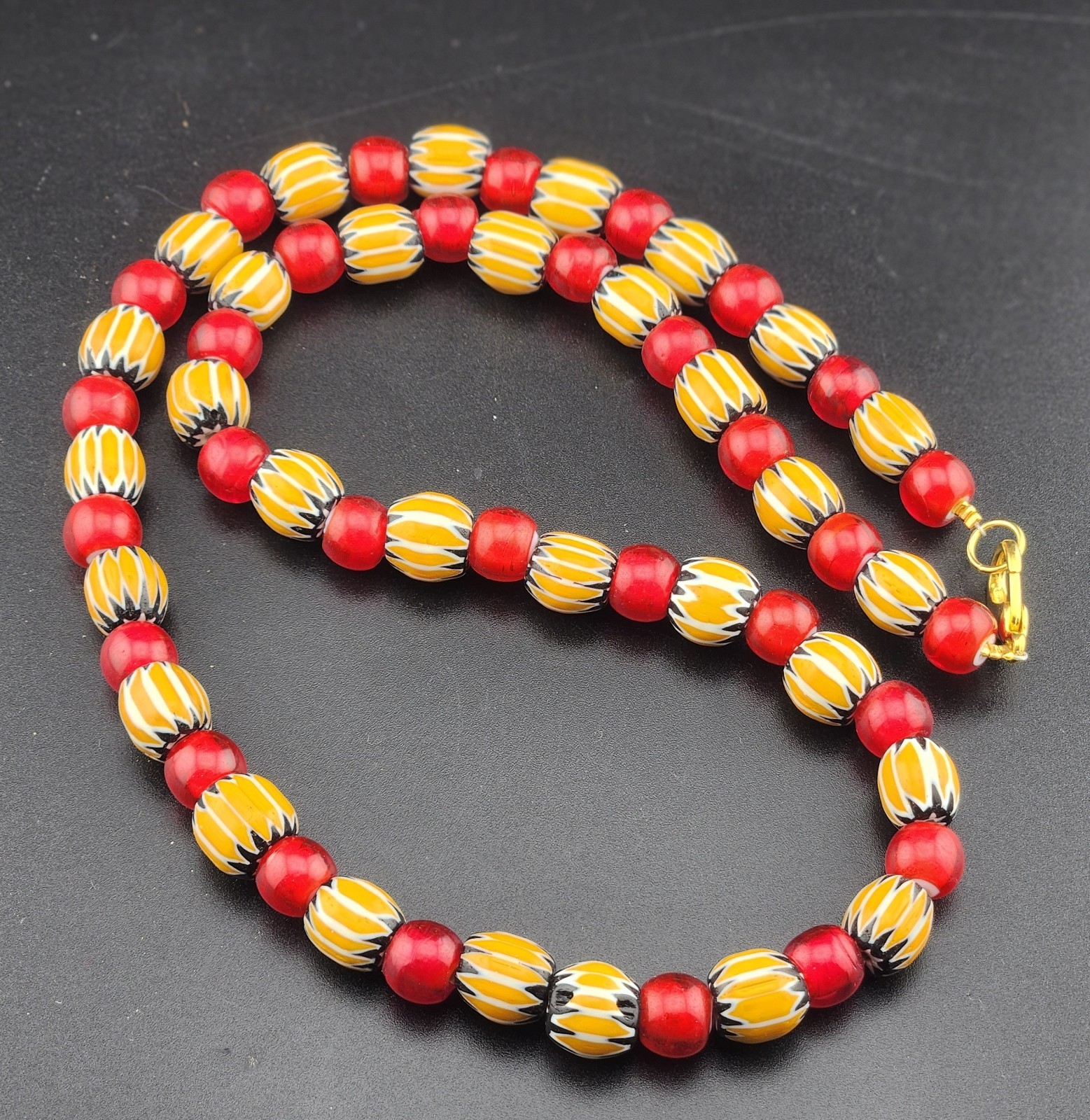 Vintage Venetian Style African Chevron Beads With Red White Heart Beads Necklace