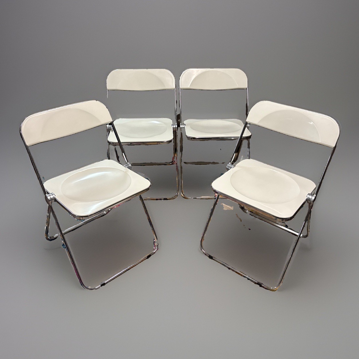 Vintage Giancarlo Piretti Plia Folding Chairs Anonima Castelli Italy HTF White
