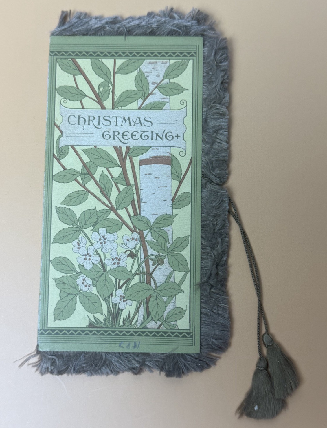1880s Antique Victorian Silk Fringed Christmas Card Rare with Tassels