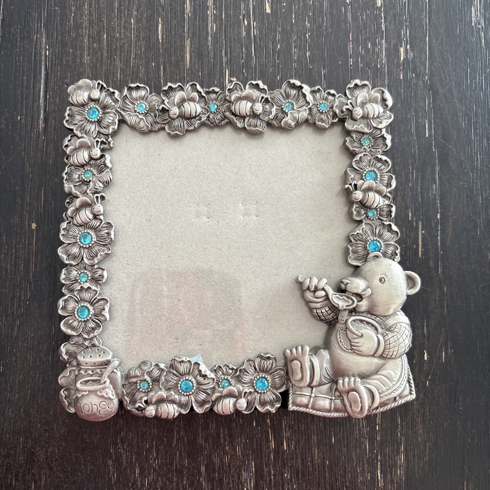 Vintage Child\'s Frame W/Bear And Honey. Bee\'s And Blue Stones