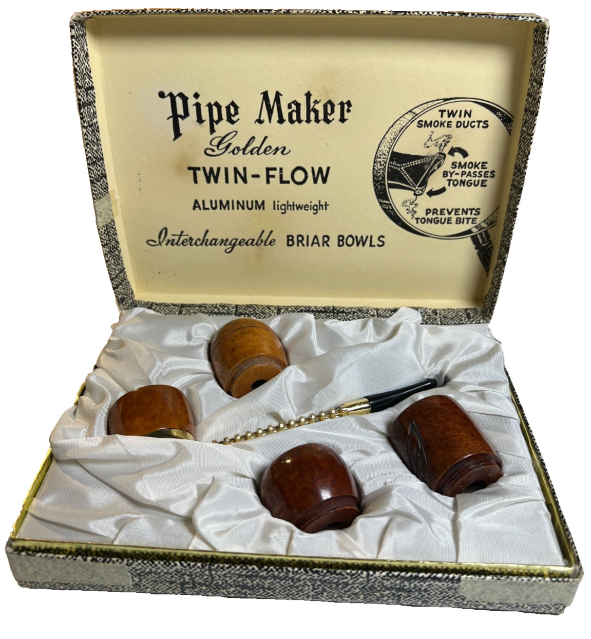 Antique Vintage Mid Century MCM Twin-Flow Aluminum Tobacco Pipe 4 Briar Bowls Antique Vintage Mid Century MCM Twin-Flow Aluminum Tobacco Pipe 4 Briar Bowls