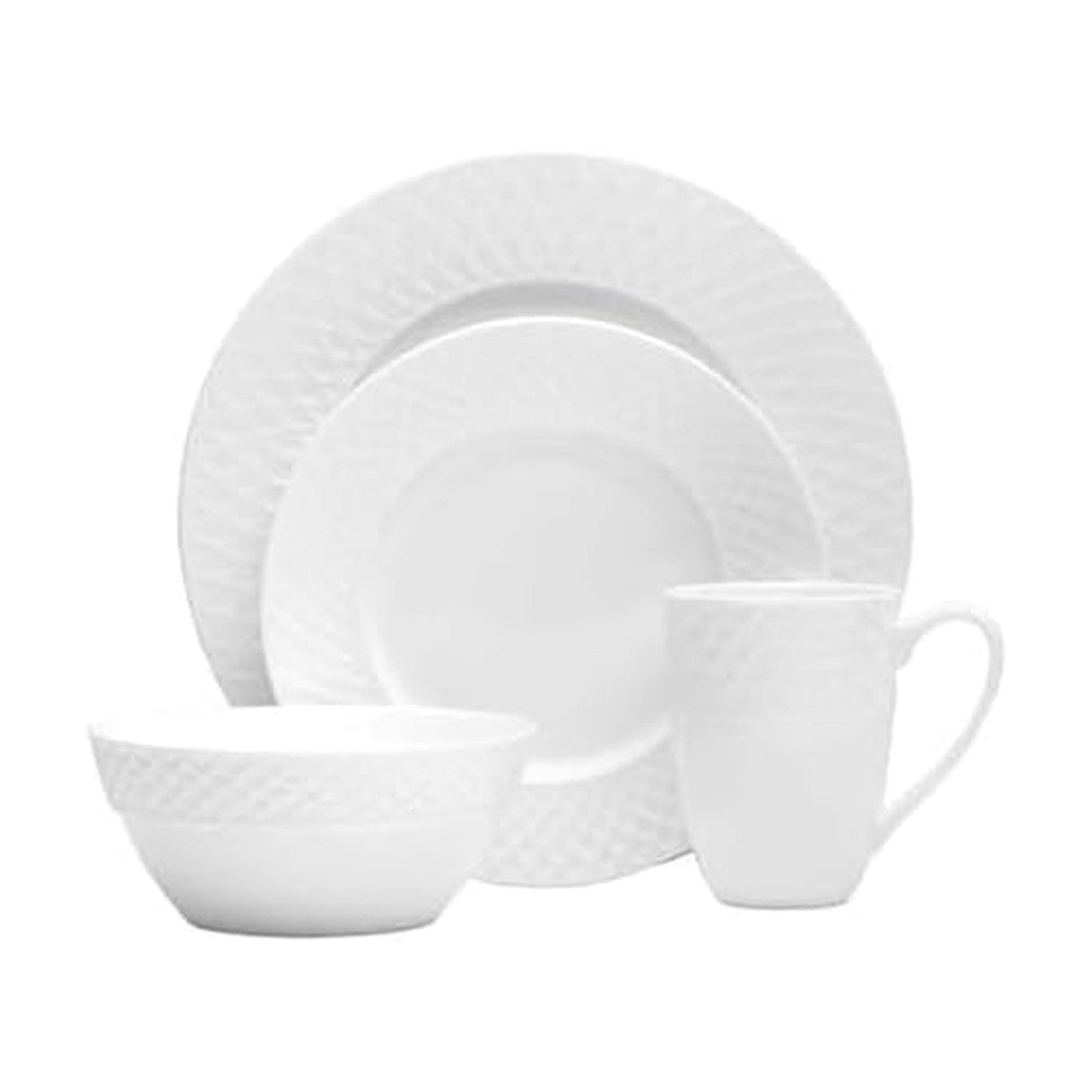 Mikasa Trellis Bone China 16-Pc Dinnerware Set, Service for 4, White Mikasa Trellis Bone China 16-Pc Dinnerware Set, Service for 4, White