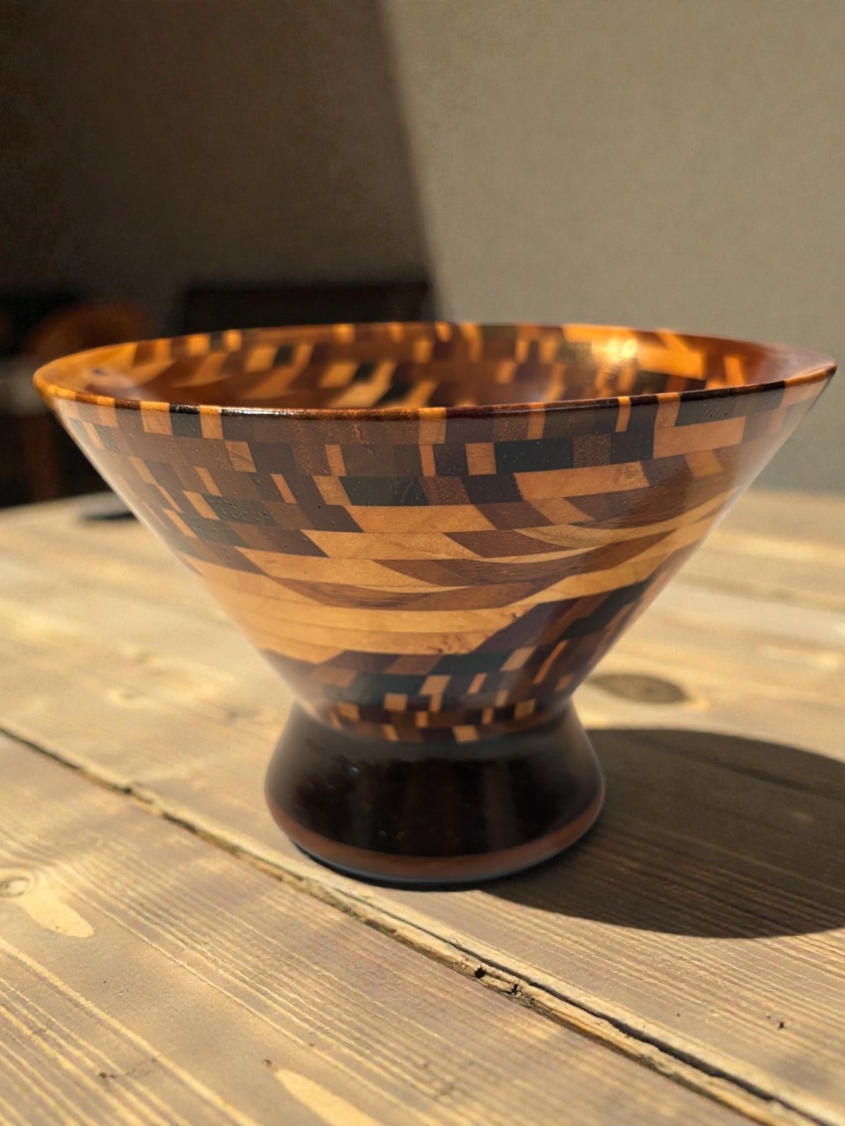 Handcrafted Segmented Dizzy Bowl Wood Mosaic Art Bowl Unique Geometric Design