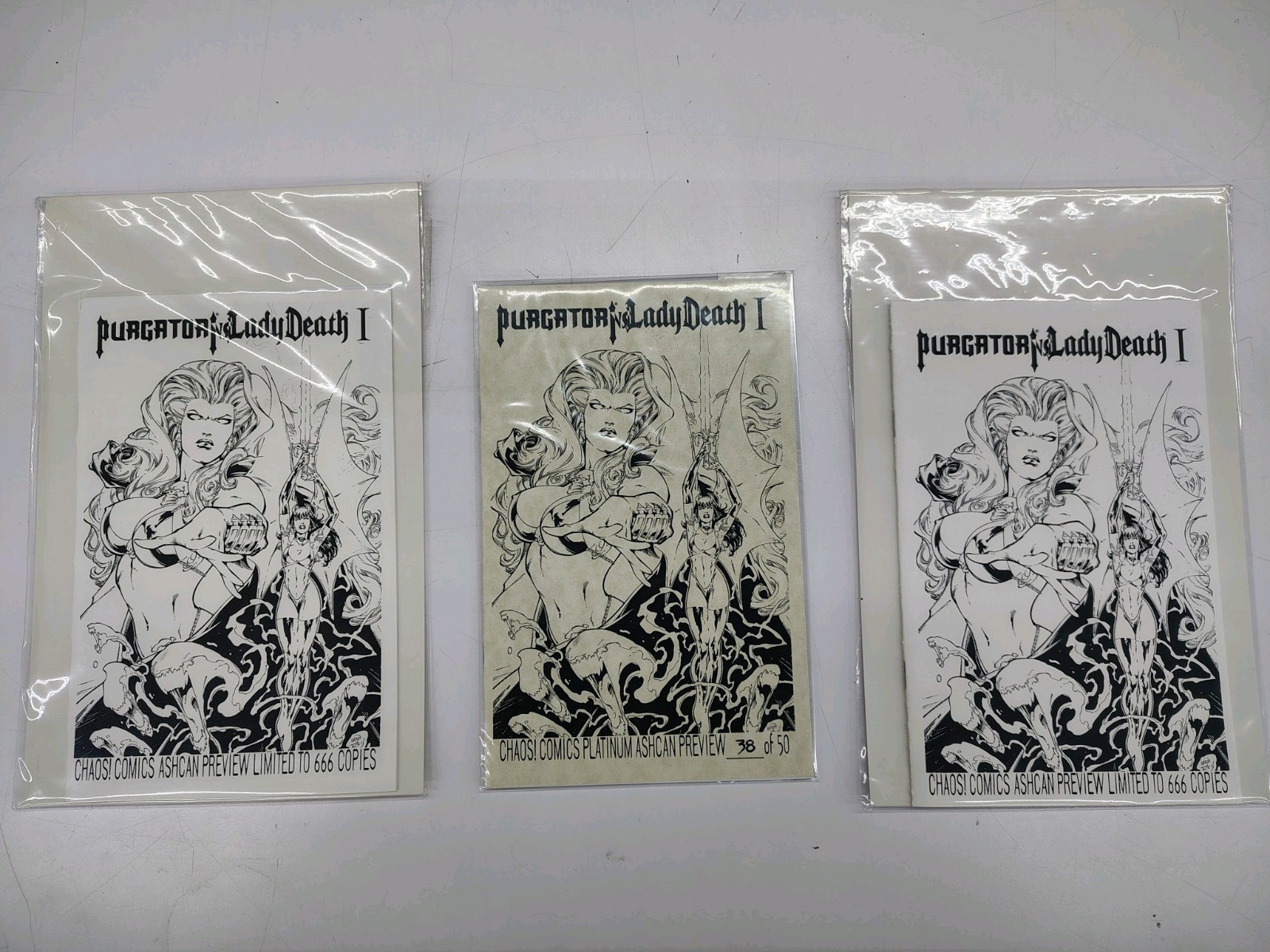 Purgatori Vs Lady Death Ashcan Lot Platinum 38/50 + 2 Of 666 Purgatori Vs Lady Death Ashcan Lot Platinum 38/50 + 2 Of 666