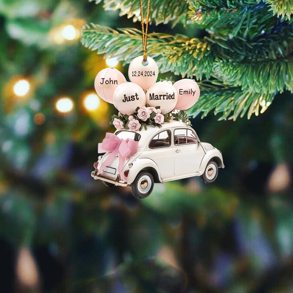 Personalized Wedding Car Ornament, Just Married Ornament, Mr Mrs Ornament