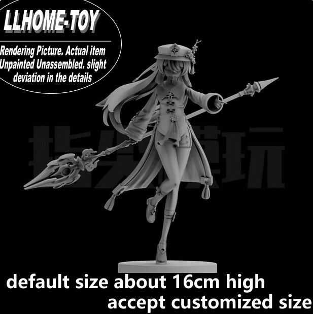 Game GS Hu Tao Cute Girl Spear Standing Resin 3D Print GK Figure DIY Model