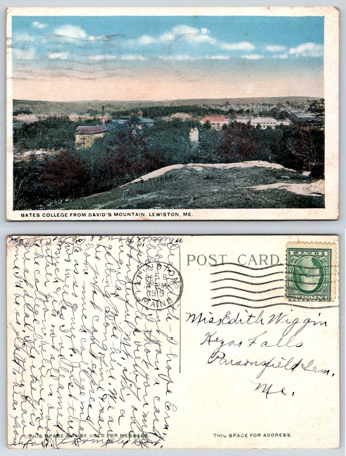 Lewiston Maine Bates College from David\'s Mountain 1919 Postcard AU116