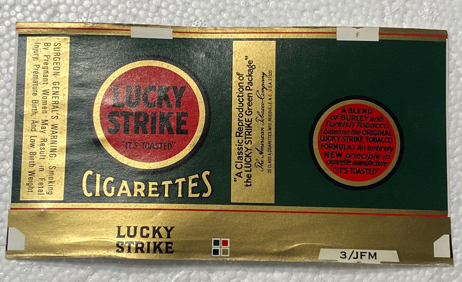 Vtg 1940s Repro Green Lucky Strike Cigarettes Empty Pack Package Wrapper TOBACCO Vtg 1940s Repro Green Lucky Strike Cigarettes Empty Pack Package Wrapper TOBACCO