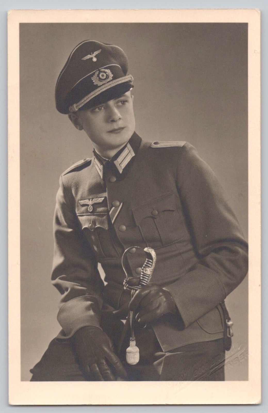 WWII Wehrmacht Heer Handsome Young Officer Dress Sword Iron Cross RPPC Postcard WWII Wehrmacht Heer Handsome Young Officer Dress Sword Iron Cross RPPC Postcard