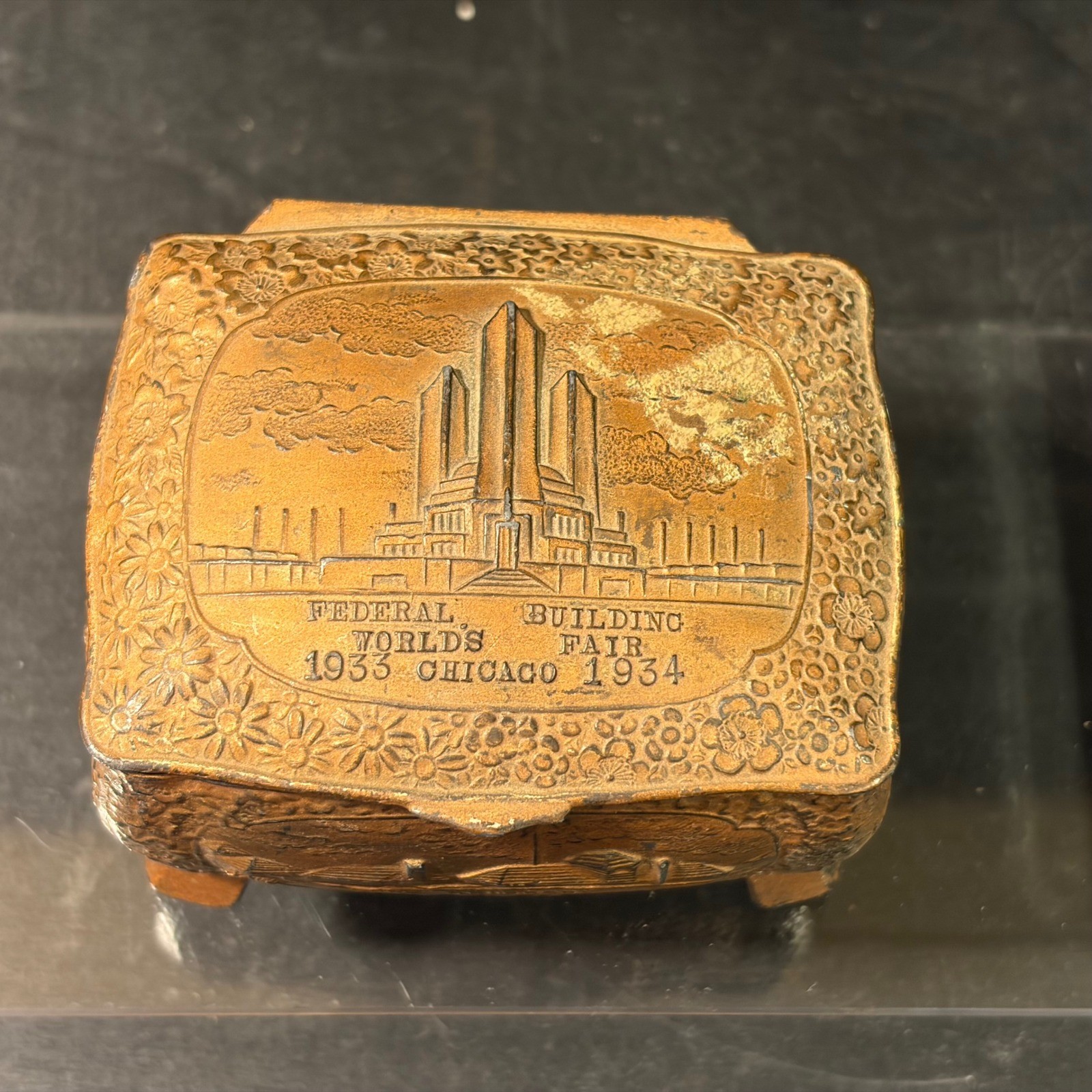 1933 1934 Chicago Worlds Fair Trinket Box N Shure Co Souvenir Fort Dearborn