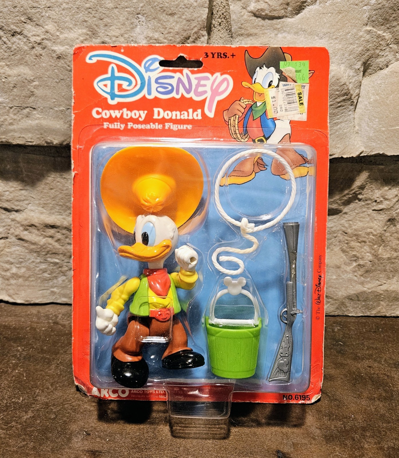 Walt Disney Mattel COWBOY DONALD Fully Poseable Figure 1984 Arco Toys - MIP
