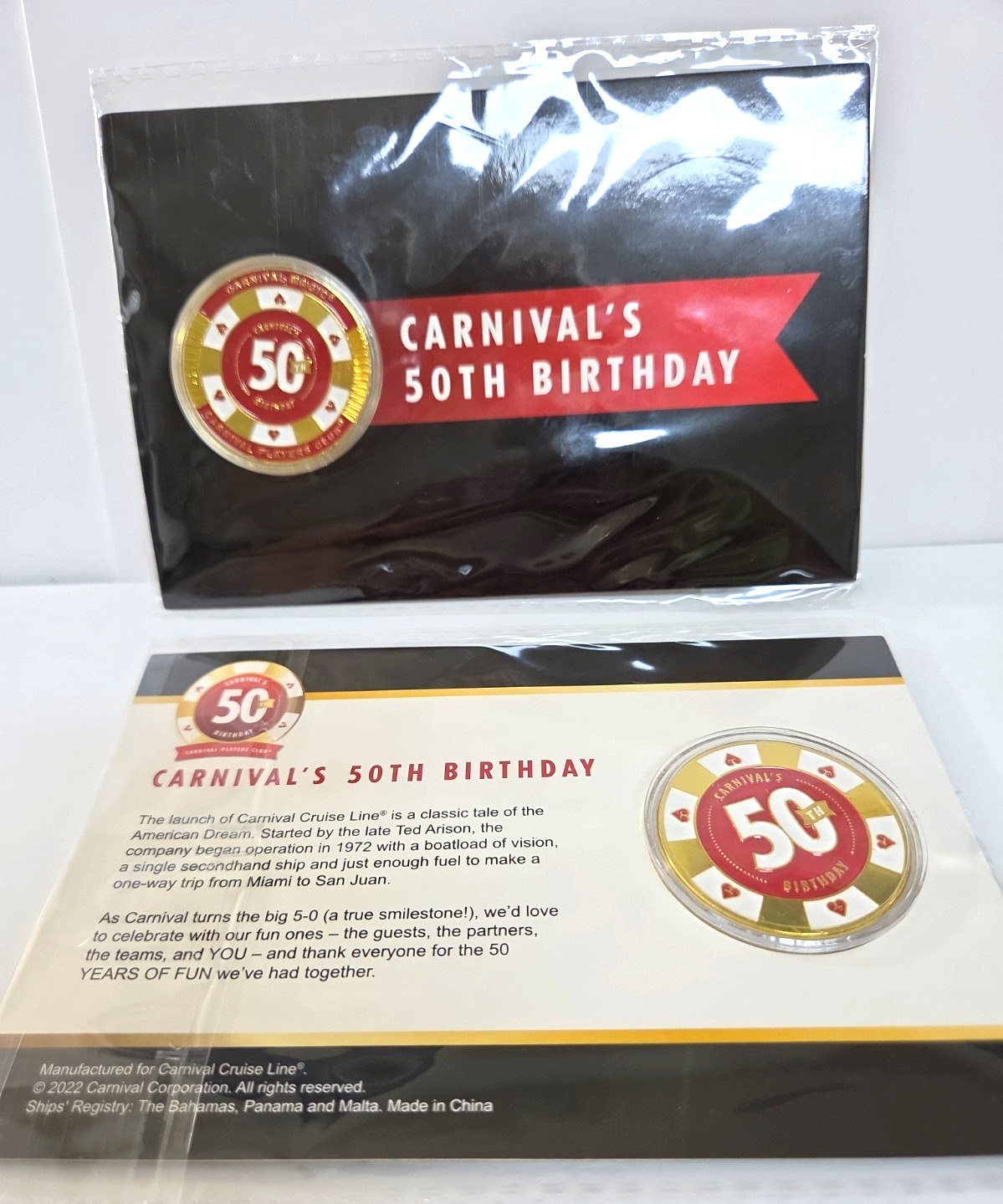 Carnival Cruise Lines Carnival's 50th Birthday Anniversary Coin Chip New