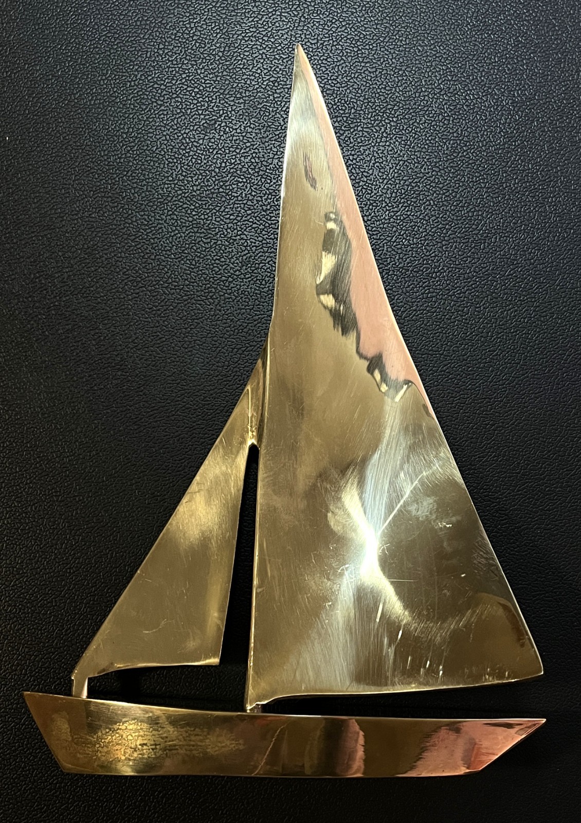 Vintage MCM Solid Brass Sailboat Sculpture 10\