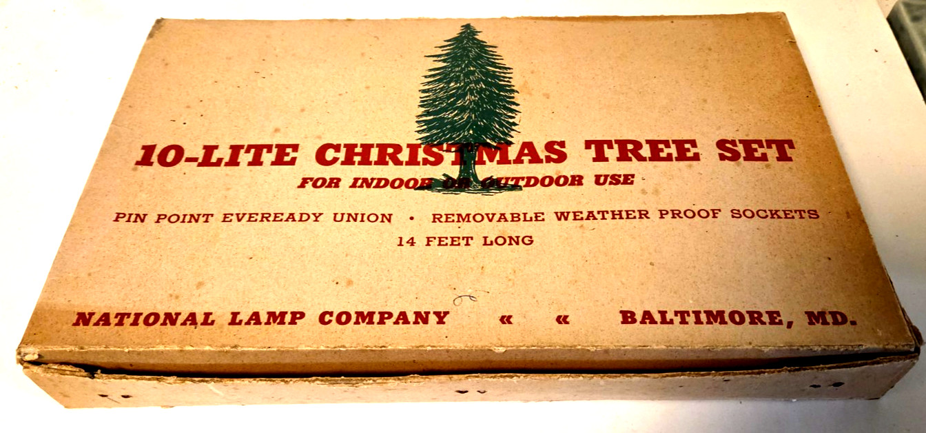NOS Vtg WWII 1940s National Lamp Co Christmas 10-Lite Set Baltimore OPA Tag