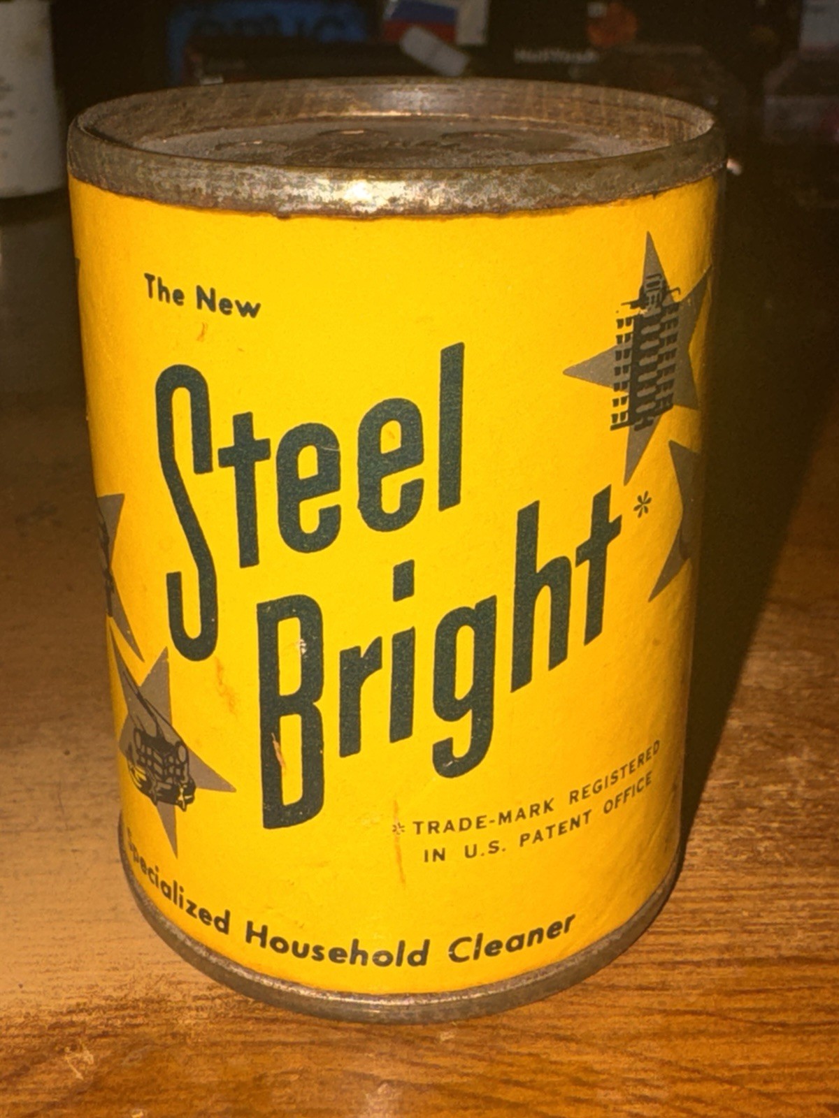 Vintage Can Steel Bright Polish Paper Label Full NOS SHIPS FREE IN THE USA
