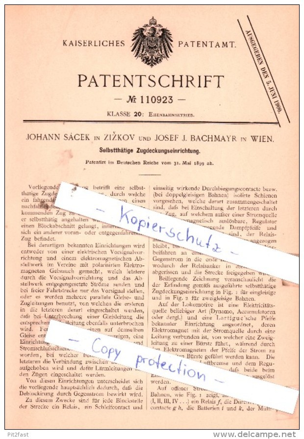 Original patent - Johann Sàcek in Zizkov and Josef J. Bachmayr in Vienna, 1899,