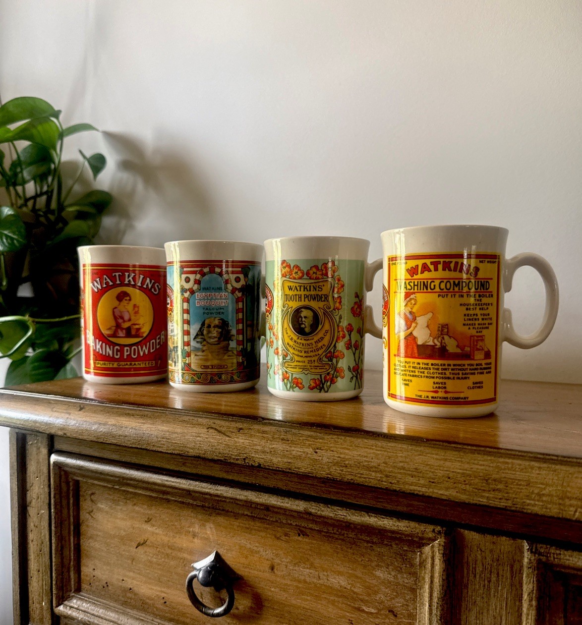 Vintage Watkins Mugs Set of 4 Heritage Collection 1992 Advertising Coffee Cups