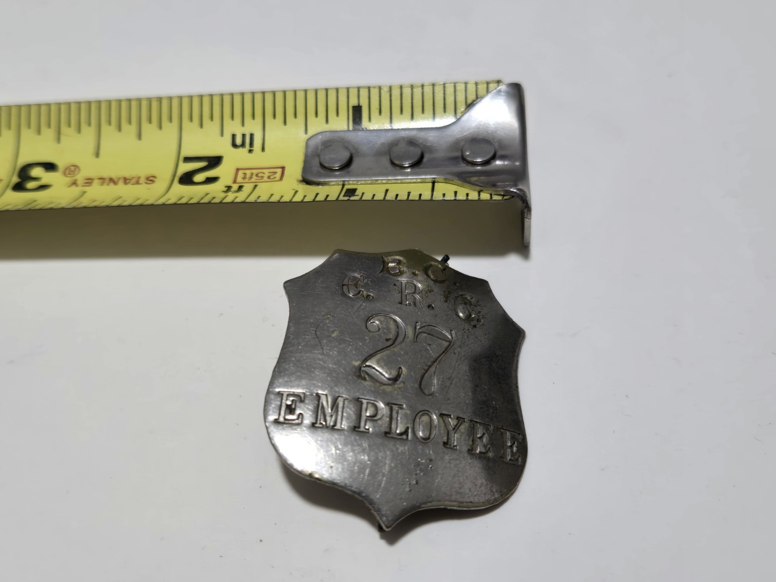 VINTAGE (B.C. E.R.C) NUMBER 27 EMPLOYEE BADGE OBSOLETE COLLECTORS PIN BACK RARE