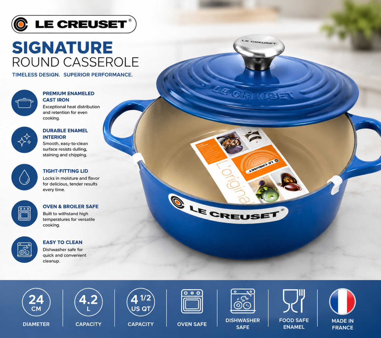 Le Creuset Signature Round Dutch Oven 4.5 Qt — Marseille Blue | Enameled Cast Ir Le Creuset Signature Round Dutch Oven 4.5 Qt — Marseille Blue | Enameled Cast Ir
