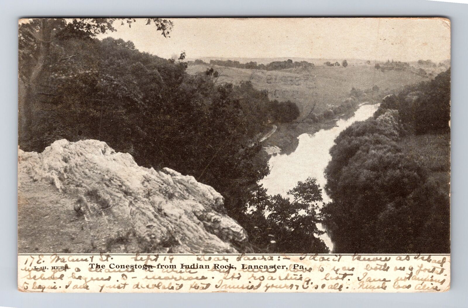 Lancaster PA-Pennsylvania, Conestoga From Indian Rock, Vintage c1906 Postcard