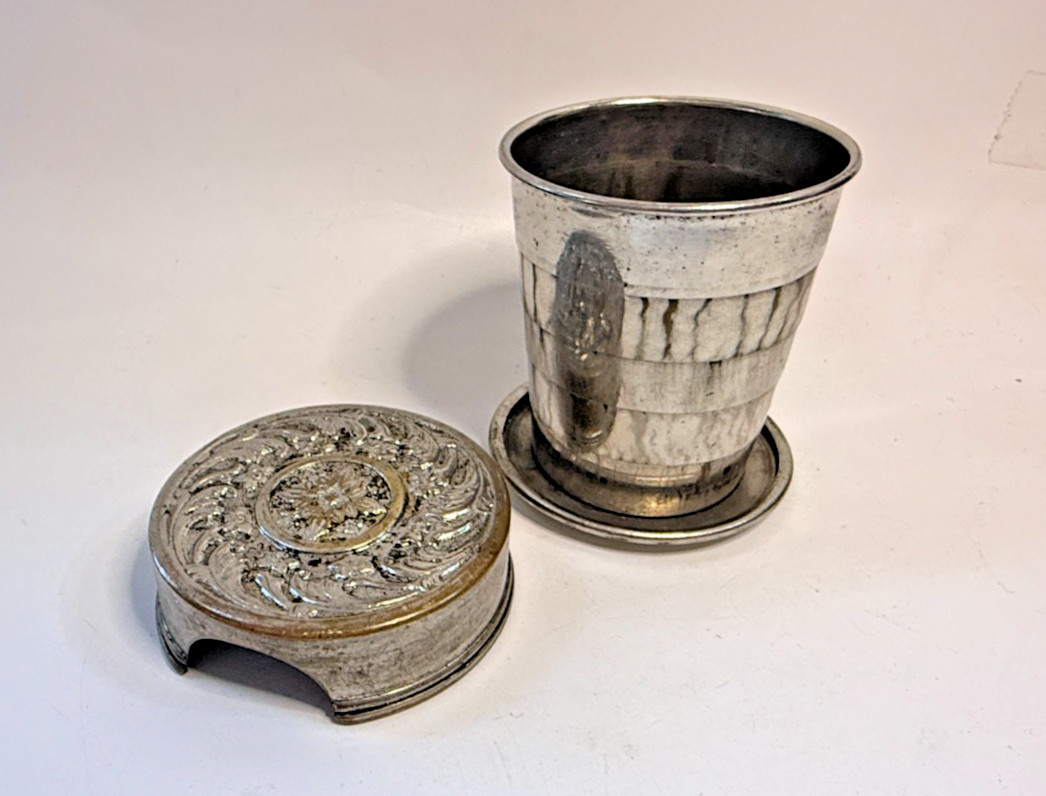Antique Victorian Cyclist’s Cup Collapsible Silverplate Travel Cup 1897 Antique Victorian Cyclist’s Cup Collapsible Silverplate Travel Cup 1897