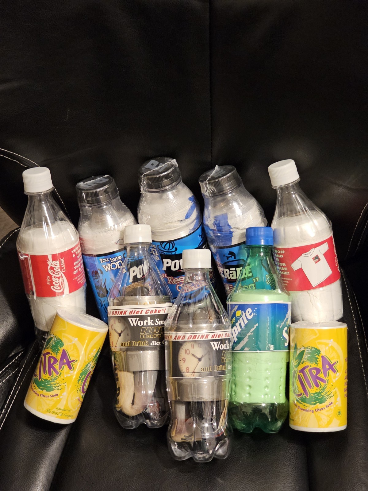 LOT(10) SPRITE,DIET COKE,CLASSIC CITRA T-SHIRT PLASTIC PROMO BOTTLES VINTAGE 80S
