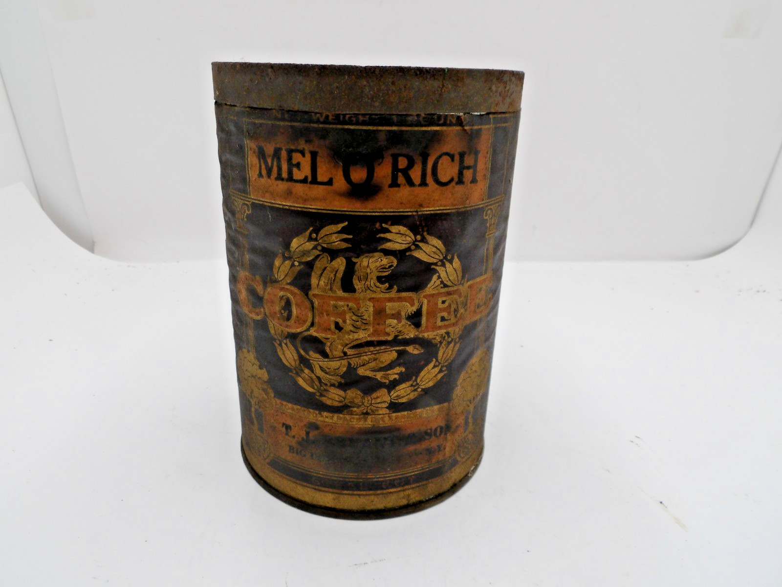 Antique Mel O Rich Coffee Tin Can  .. T.J. Bryant and Son