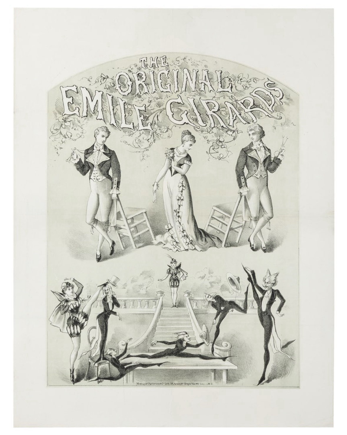 Original Antique Emile Girards Lithograph Poster Late 19th Century Acrobatic Art