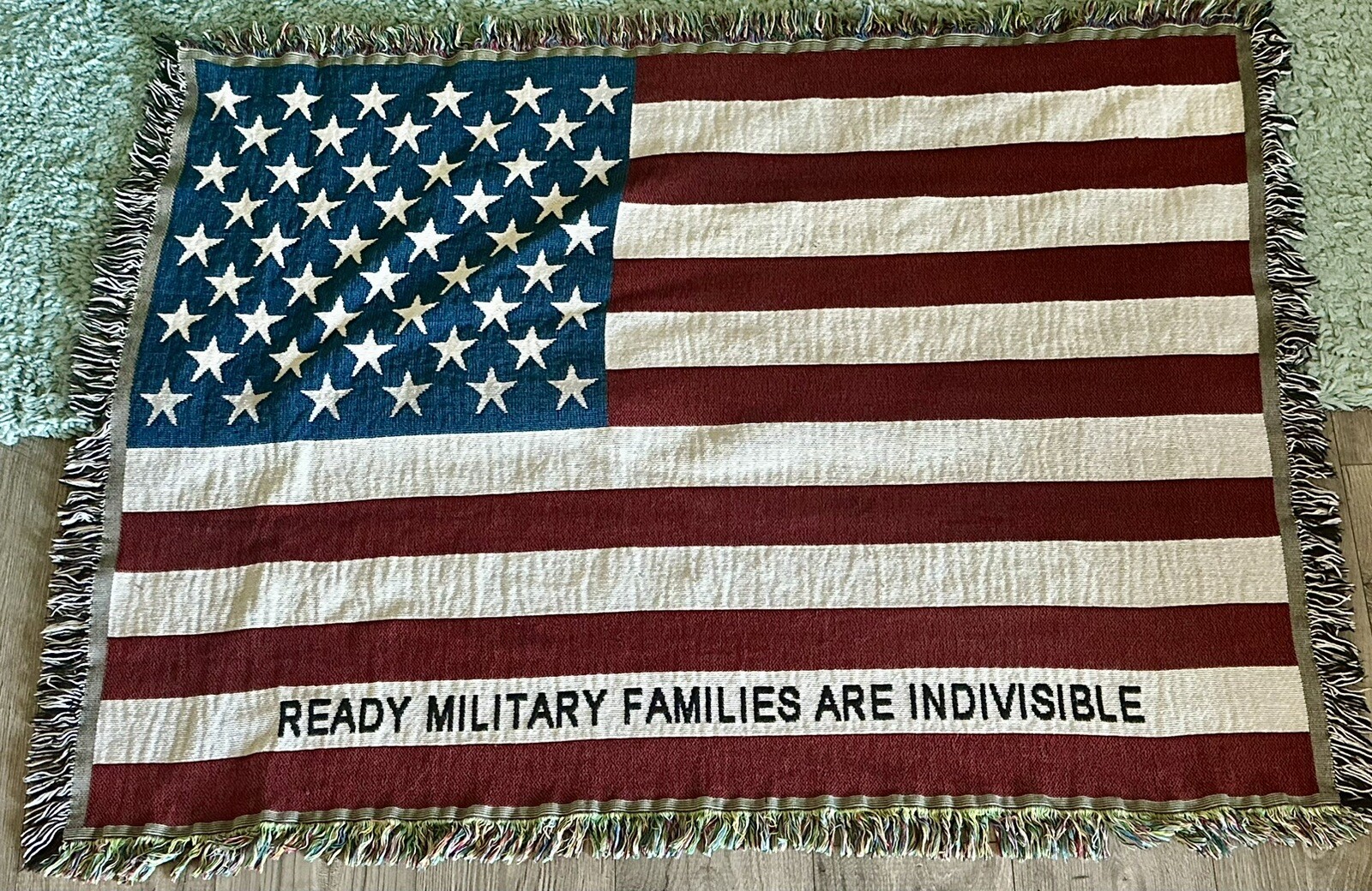 American Flag “READY MILITARY FAMILIES ARE INDIVISIBLE” Blanket Throw 52x38