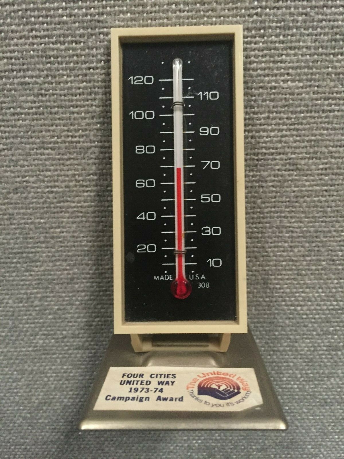 Vintage 1973-74 United Way Four Cities Campaign Award Thermometer Vintage 1973-74 United Way Four Cities Campaign Award Thermometer