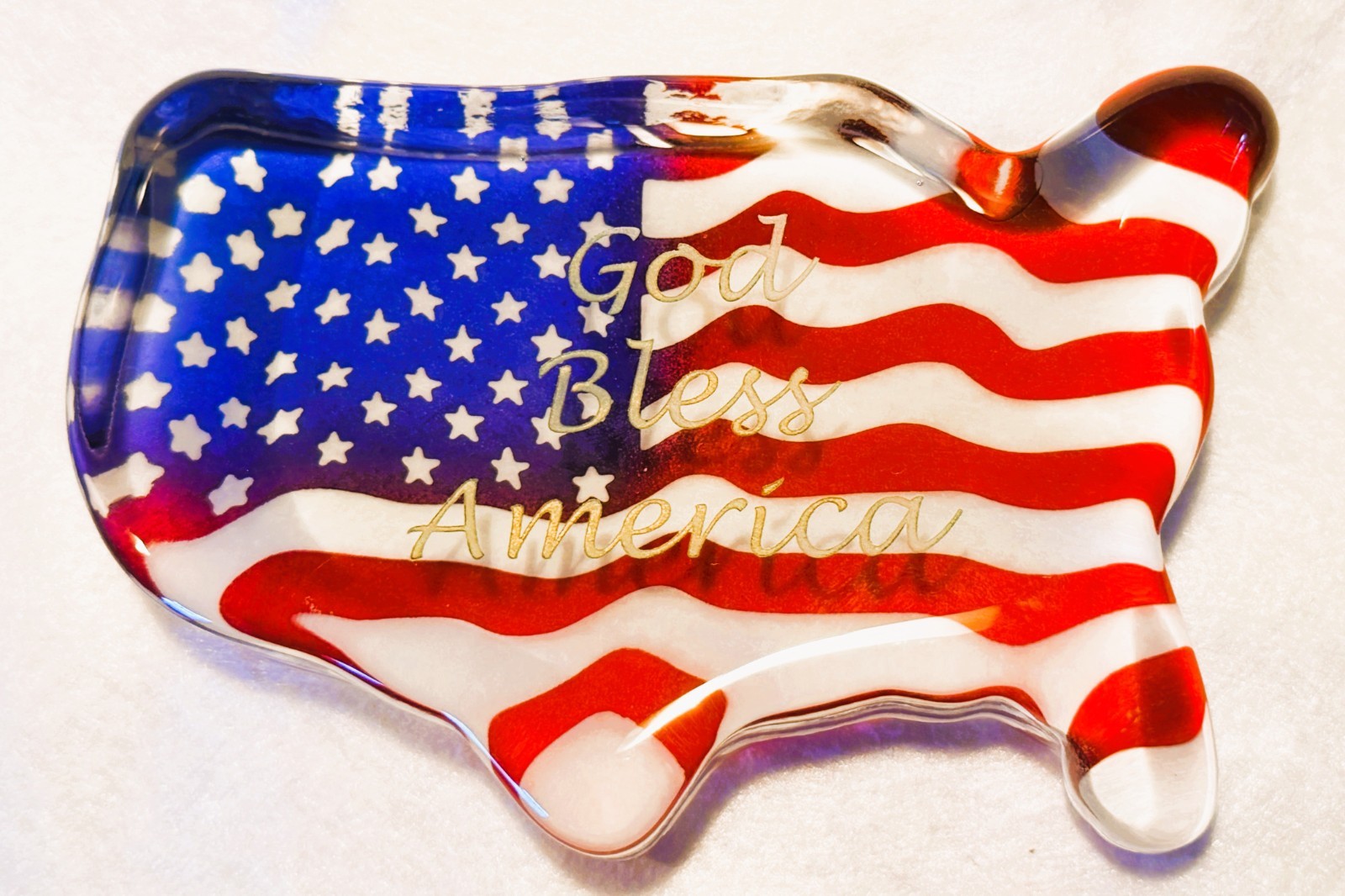 Fenton Glass ~ Paperweight ~ US Shape / American Flag / God Bless America