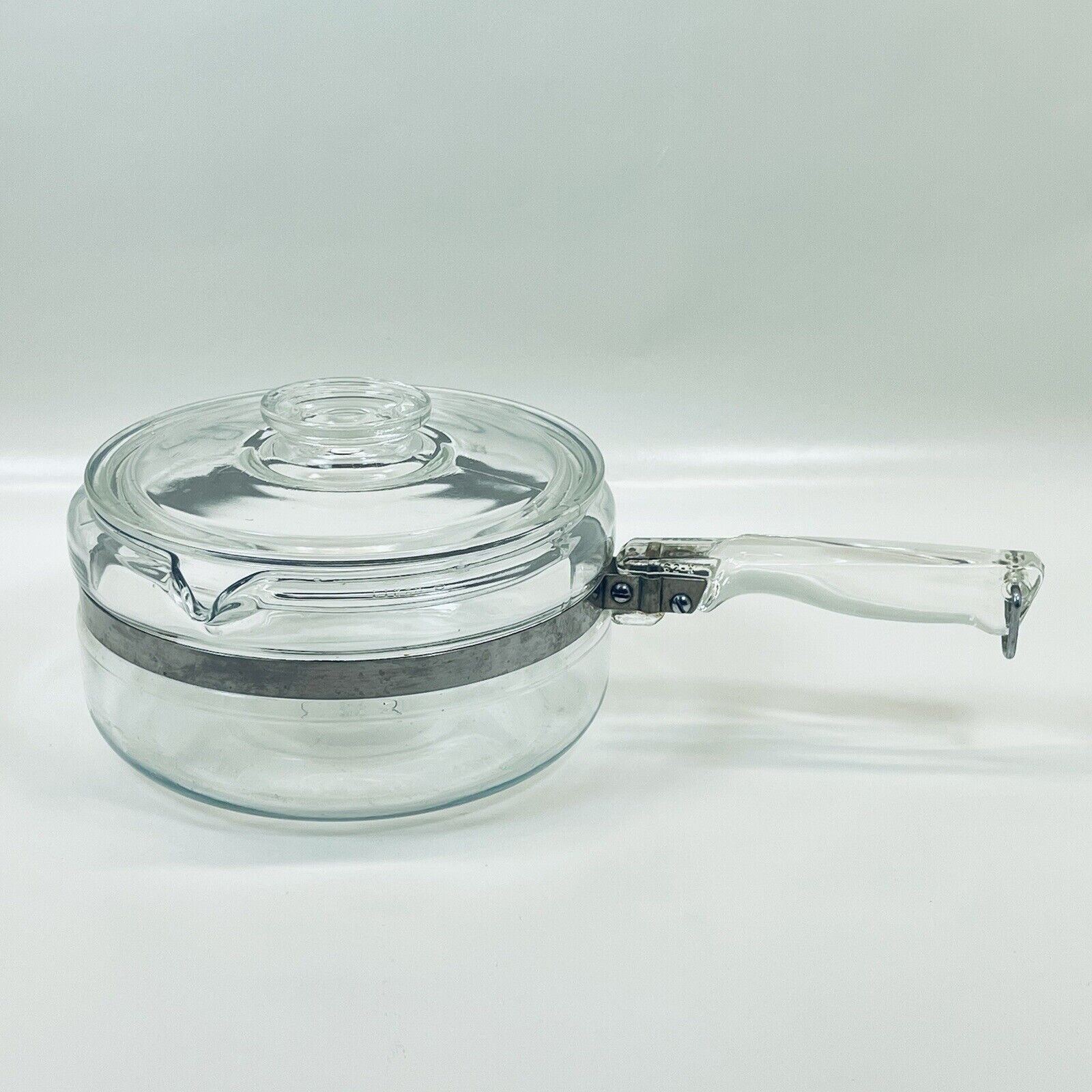 VINTAGE PYREX Flame Ware Sauce Pan 6213-B + Locking Lid 1.5 Quart Clear Glass