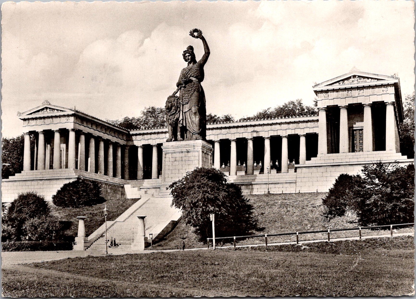 Bavaria Statue Ruhmeshalle Munich Germany Trees Stamp Real Photo RPPC Postcard