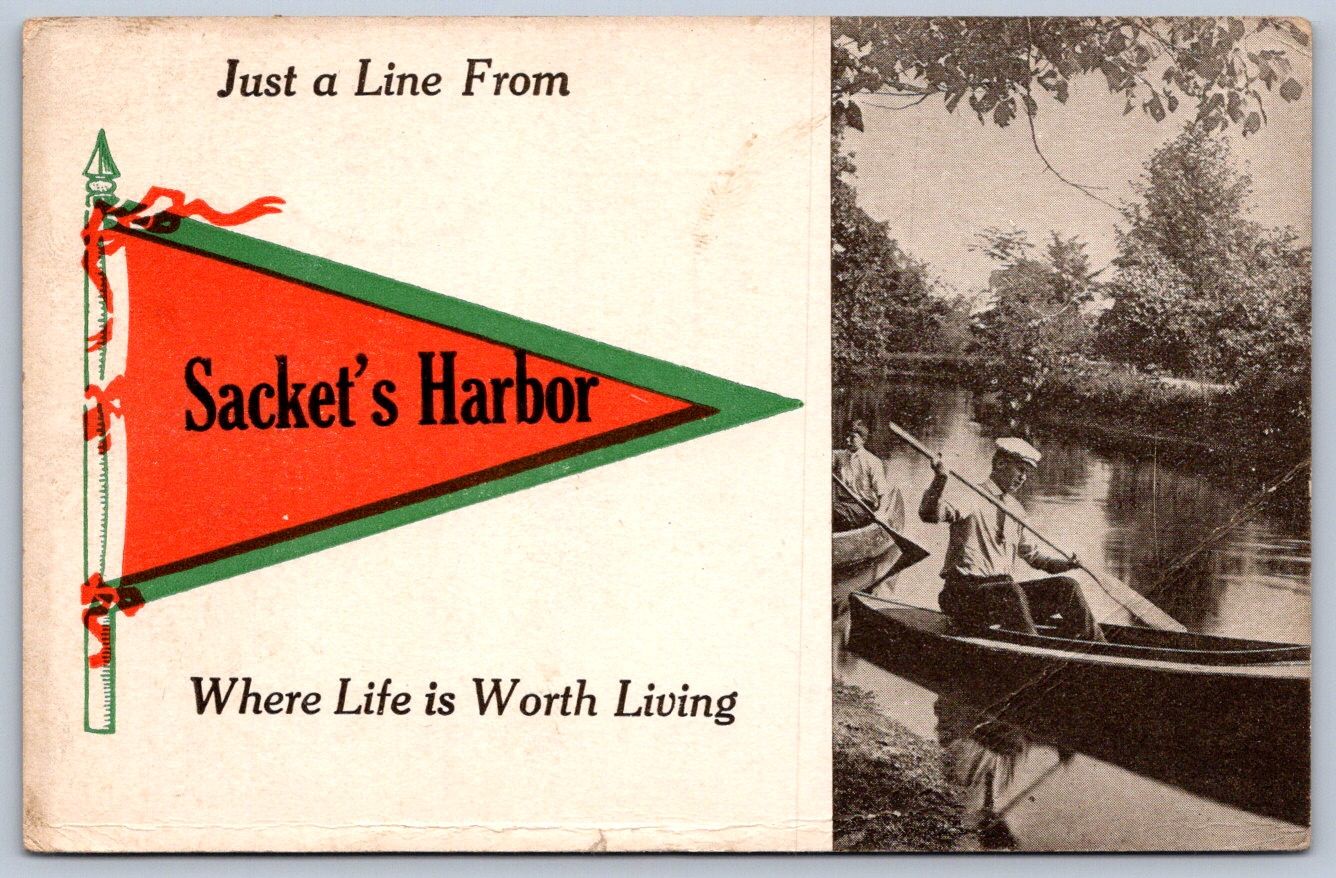K62/ Sackets Harbor New York Postcard c1910 Lake Ontario Pennant Just A Line 59