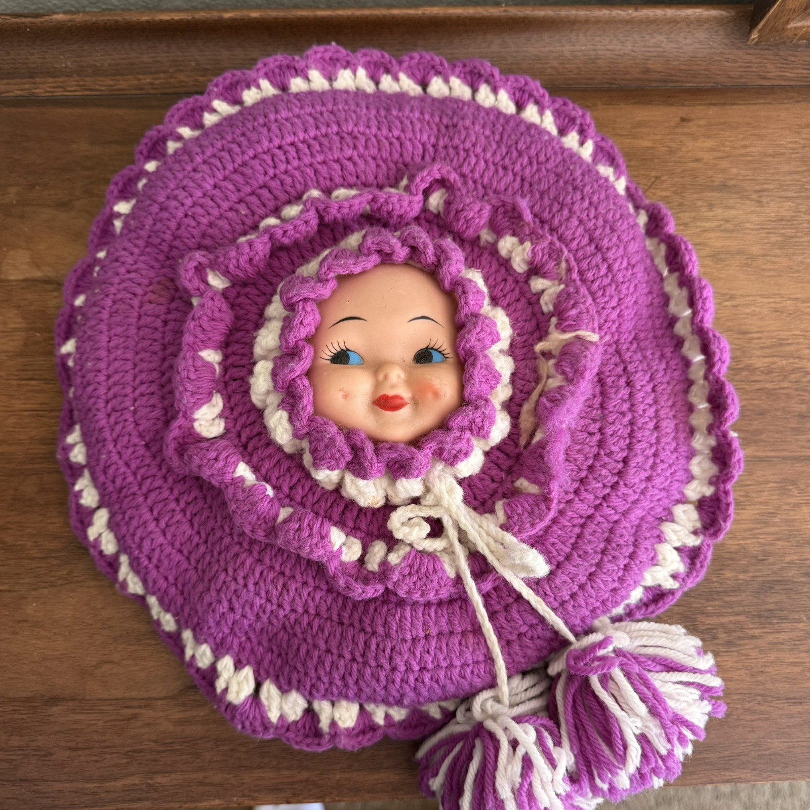 Vintage Handmade Crochet Doll Face