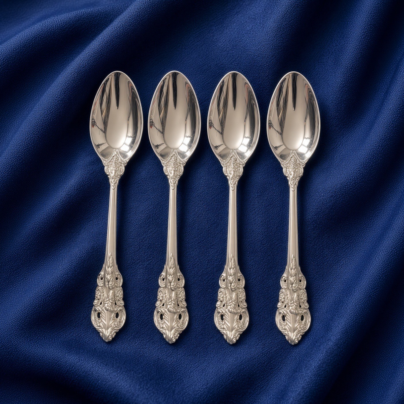 4 Vintage Baroque Ornate Dinner Spoons Silverplate Flatware China Factory Sealed 4 Vintage Baroque Ornate Dinner Spoons Silverplate Flatware China Factory Sealed