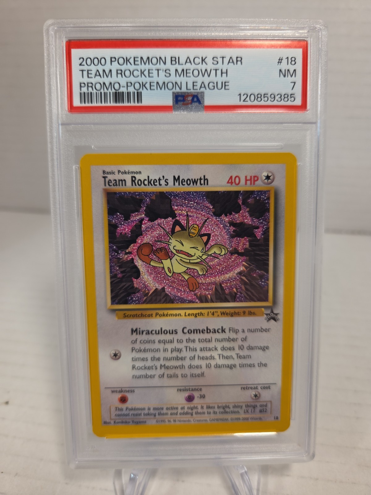 Pokémon Team Rocket's Meowth #18 PSA 7 Black Star Promo Trading Card Pokémon Team Rocket's Meowth #18 PSA 7 Black Star Promo Trading Card
