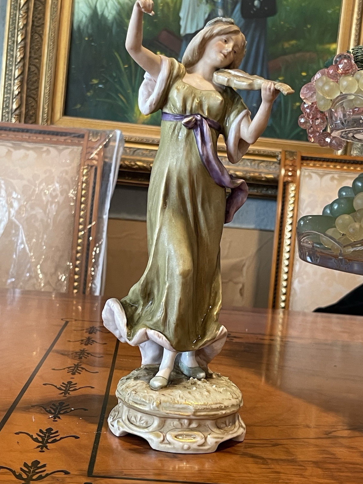 Antique Lady Violinist Violin Fiddler Player Royal Dux 11.5” Alois Hempel EX++