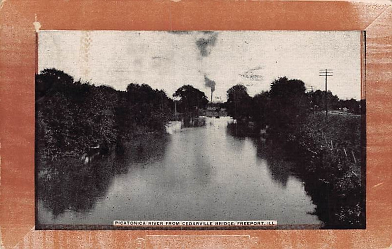 Postcard IL: Pecatonica River from Cedarville Bridge, Freeport, Illinois DB